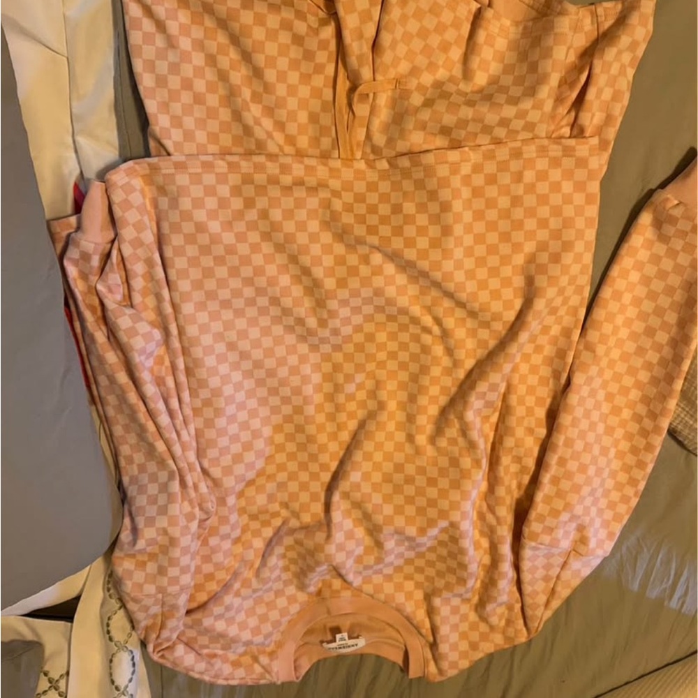 Checkered Peach Long Sleeve Top